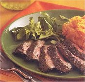 Blackened Skirt Steak with Mashed Sweet Potatoes