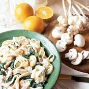 Fettuccine with Chicken, Spinach in Creamy Orange Sauce