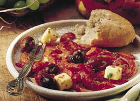 Marinated Roasted Peppers, Olives and Mozzarella